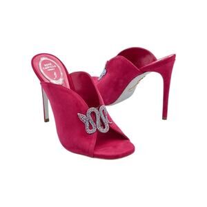 Rene Caovilla Venezia EU 37 US 7 Sandals Red Suede Leather Crystal Snake Mules